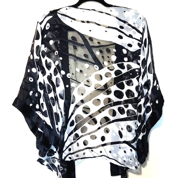 Sheer Black and White Polka Dot Kimono Cardigan - Picture 2 of 12